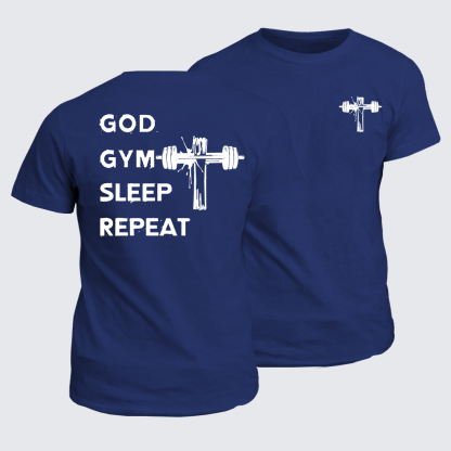 God Gym Sleep Repeat Jesus God Christian Cotton T-Shirt