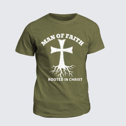 Man of Faith Rooted in Christ Jesus God Christian Cotton T-Shirt