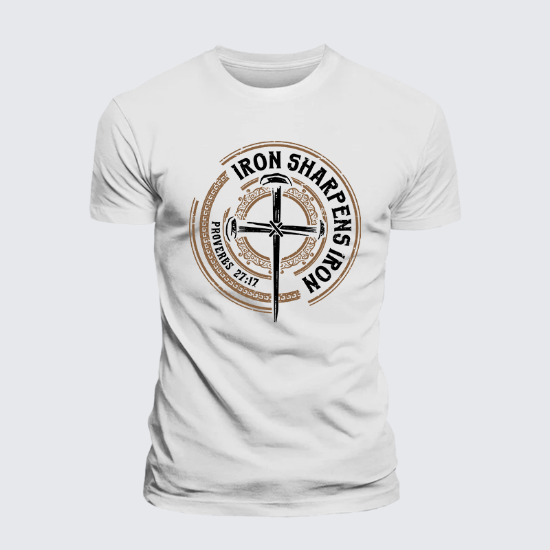 Iron Sharpens Iron - Proverbs 27:17 Jesus God Christian Premium Mercerized Cotton Tee
