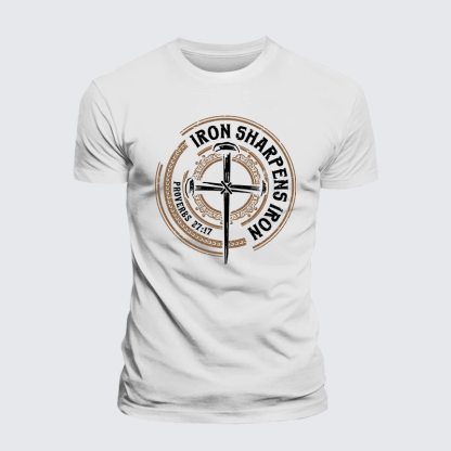 Iron Sharpens Iron - Proverbs 27:17 Jesus God Christian Premium Mercerized Cotton Tee