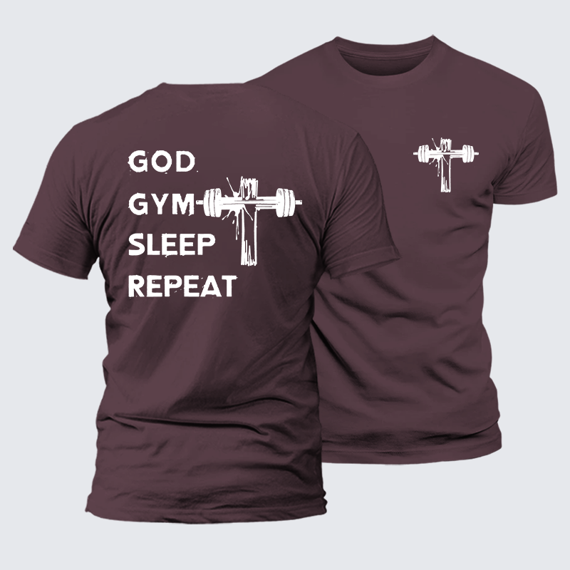 God Gym Sleep Repeat Jesus God Christian Premium Mercerized Cotton Tee
