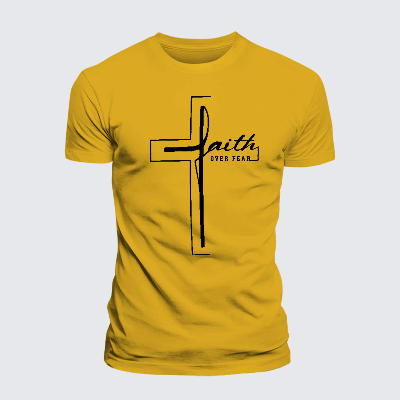 Faith Over Fear Cross Jesus God Christian Premium Mercerized Cotton Tee