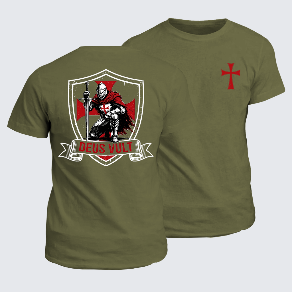 Templar Knight Crusader Deus Vult Jesus God Christian Cotton T-Shirt