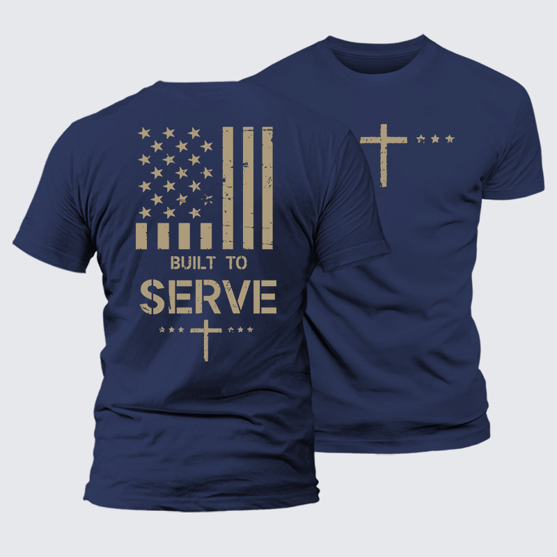 Built To Serve Flag Cross Jesus God Christian Premium Mercerized Cotton Tee