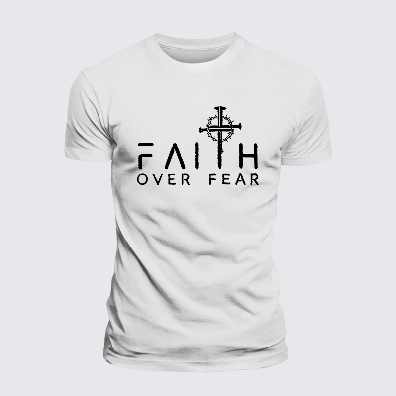 Faith Over Fear Faith Cross Jesus God Christian Premium Mercerized Cotton Tee