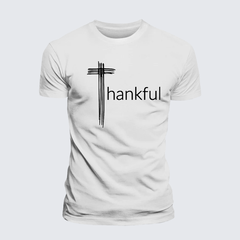 Thankful Cross Jesus God Christian Premium Mercerized Cotton Tee