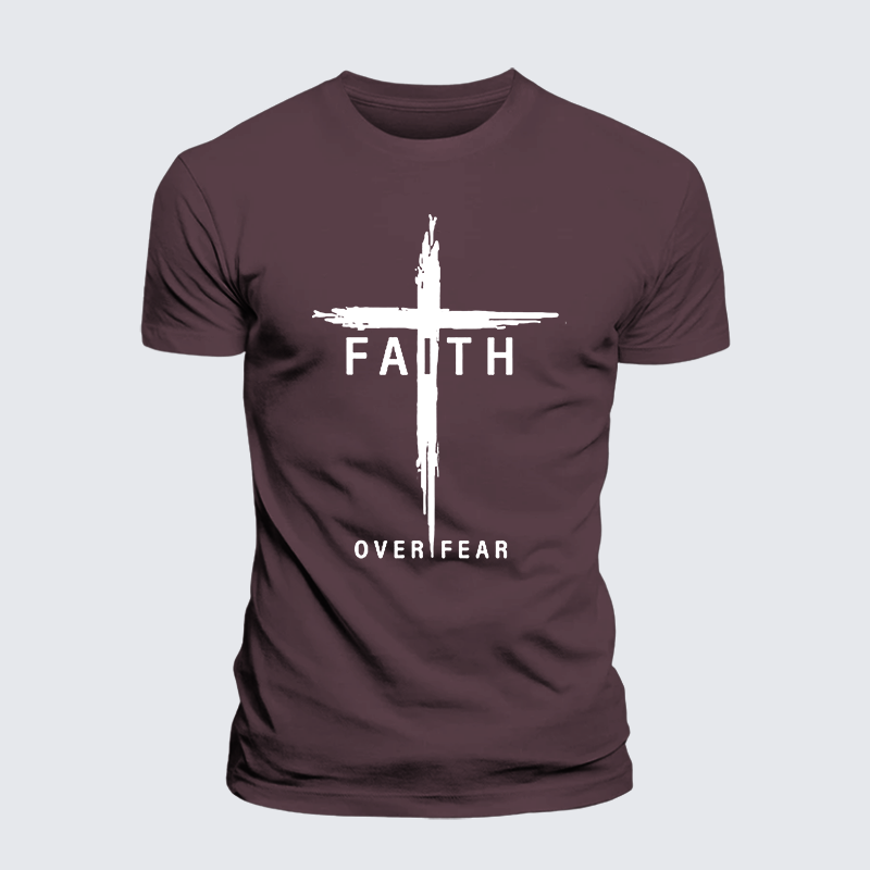Faith Over Fear Cross  Jesus God Christian Premium Mercerized Cotton Tee