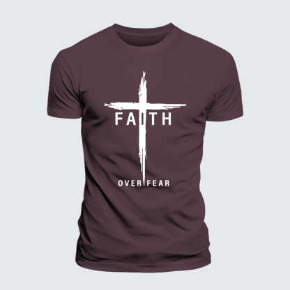Faith Over Fear Cross  Jesus God Christian Premium Mercerized Cotton Tee