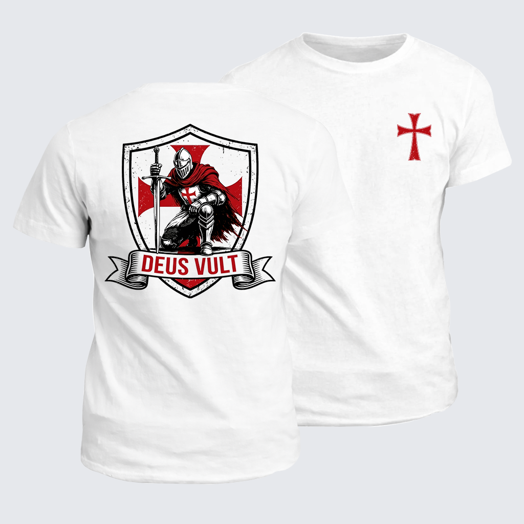 Templar Knight Crusader Deus Vult Jesus God Christian Cotton T-Shirt