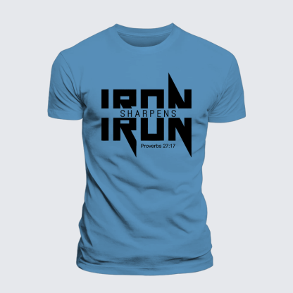 IRON SHARPENS IRON Proverbs 27:17 Jesus God Christian Premium Mercerized Cotton Tee