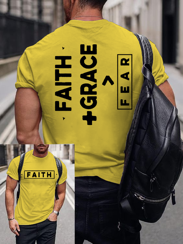 Faith + Grace ＞ Fear  Jesus God Christian Cotton T-Shirt