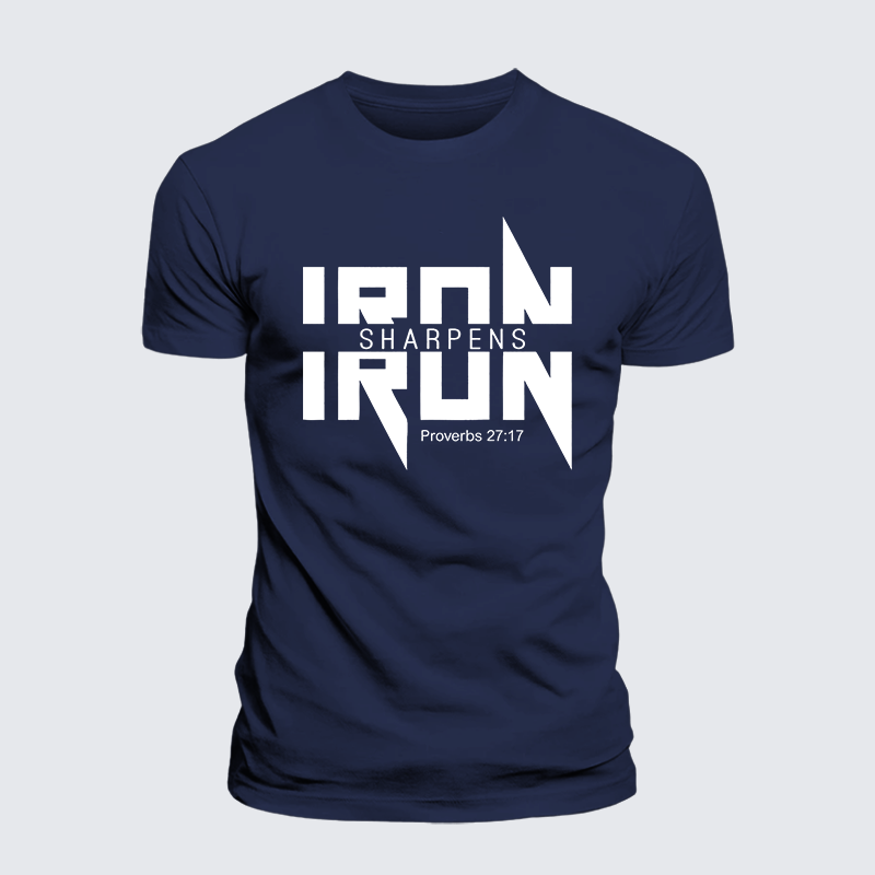 IRON SHARPENS IRON Proverbs 27:17 Jesus God Christian Premium Mercerized Cotton Tee