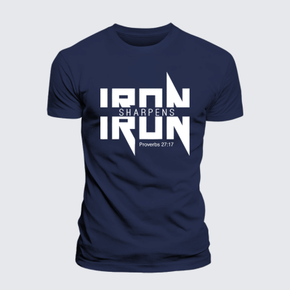 IRON SHARPENS IRON Proverbs 27:17 Jesus God Christian Premium Mercerized Cotton Tee
