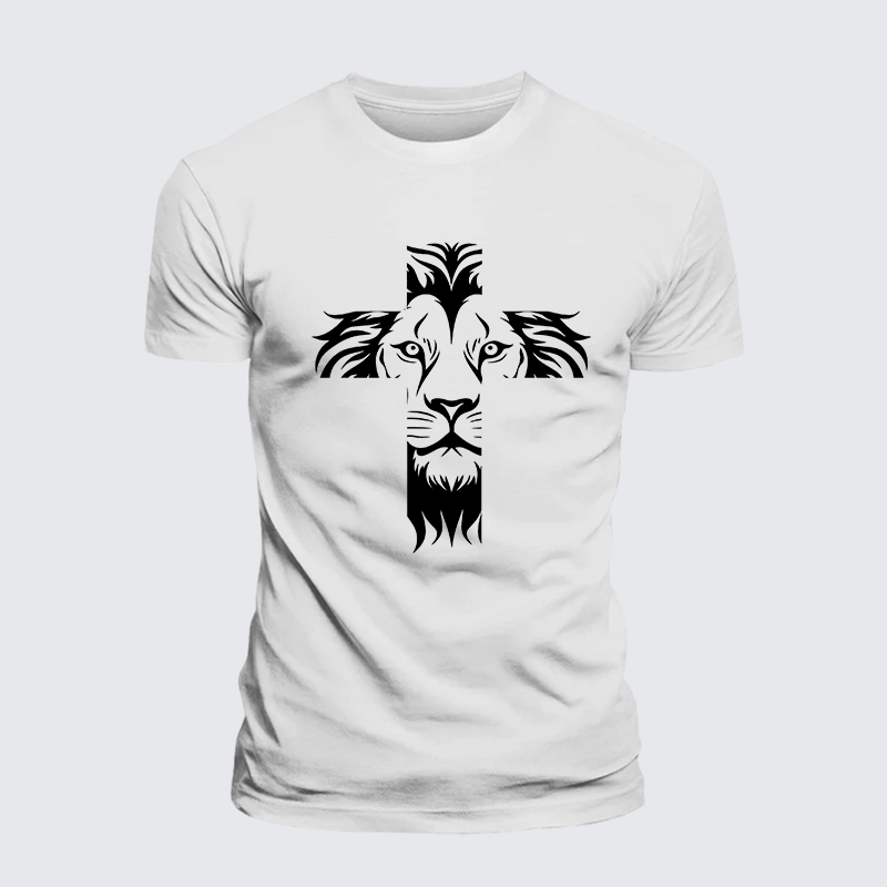 Lion Cross Jesus God Christian Cotton T-Shirt