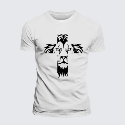 Lion Cross Jesus God Christian Cotton T-Shirt