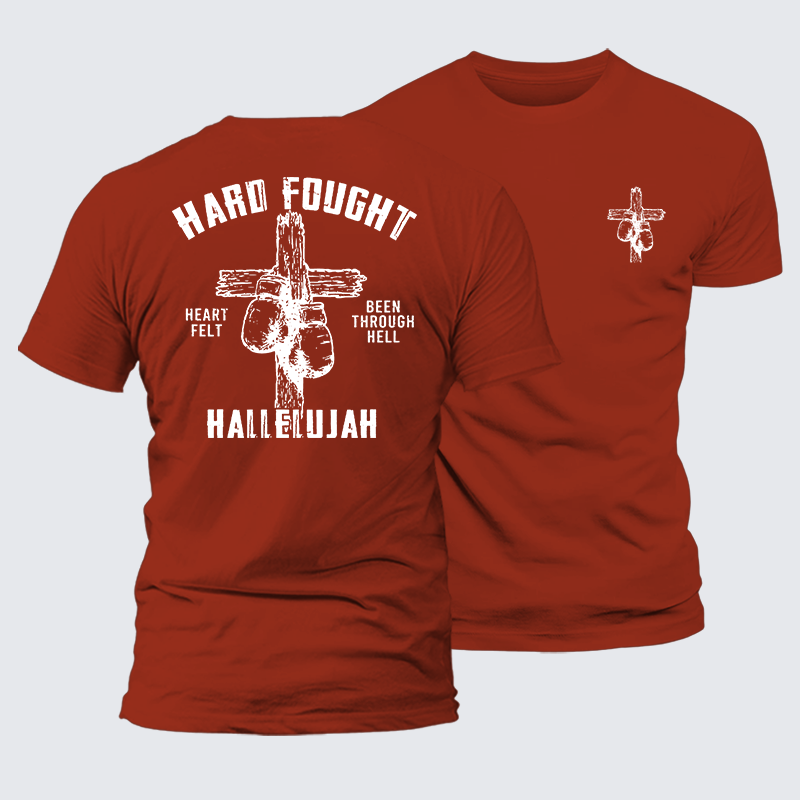 Hard Fought Hallelujah  Jesus God Christian Premium Mercerized Cotton Tee