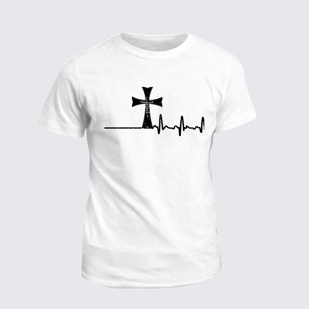 ECG Cross Knights Templar Crusader Jesus God Christian Cotton T-Shirt