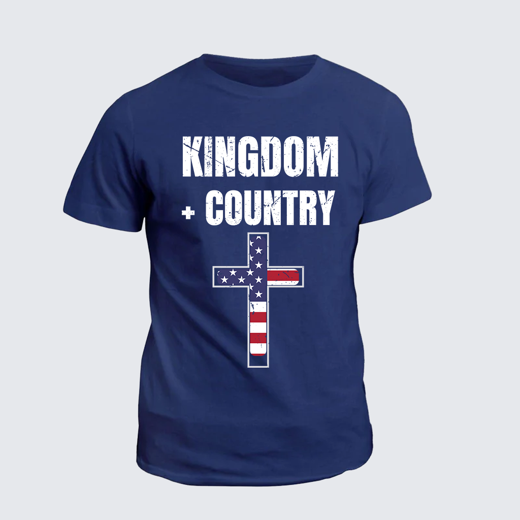 Kingdom + Country Flag Cross Jesus God Christian Cotton T-Shirt