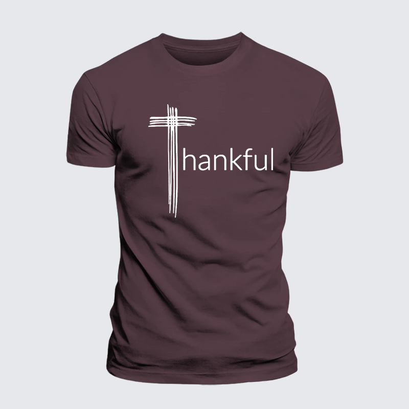 Thankful Cross Jesus God Christian Premium Mercerized Cotton Tee