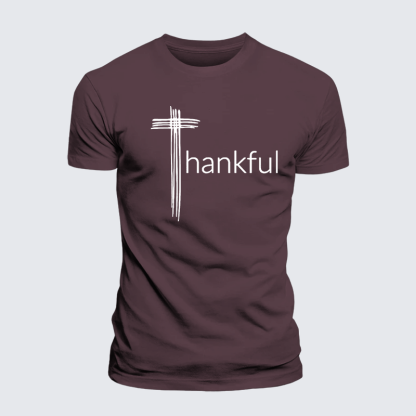 Thankful Cross Jesus God Christian Premium Mercerized Cotton Tee