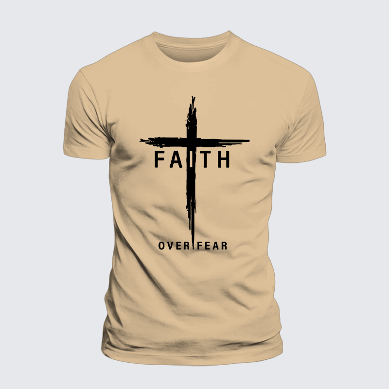 Faith Over Fear Cross  Jesus God Christian Premium Mercerized Cotton Tee
