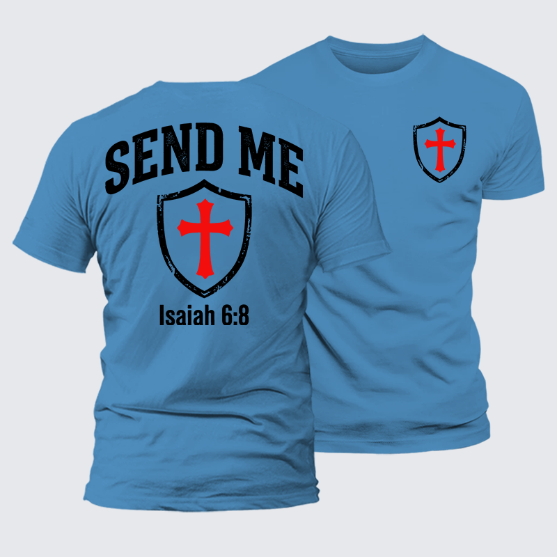 Isaiah 6:8 - SEND ME Jesus God Christian Premium Mercerized Cotton Tee