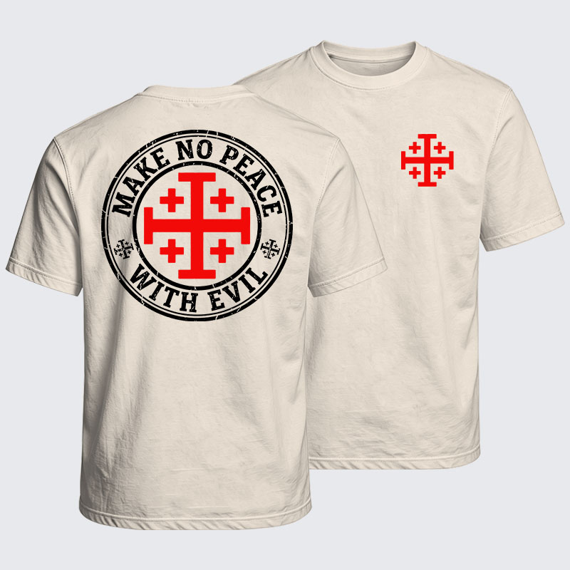 Washed T-Shirt - Make No Peace with Evil Knight Templar Jerusalem Cross