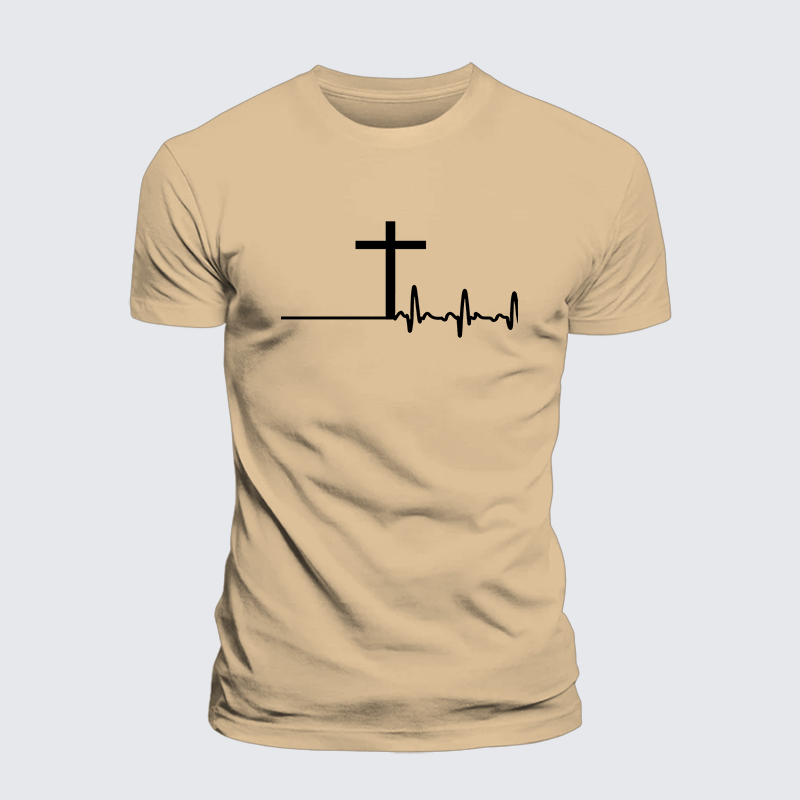 ECG Cross Jesus God Christian Premium Mercerized Cotton Tee