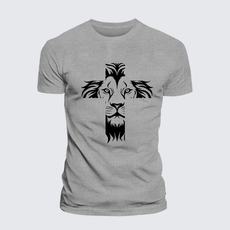 Lion Cross Jesus God Christian Cotton T-Shirt