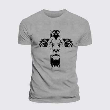 Lion Cross Jesus God Christian Cotton T-Shirt