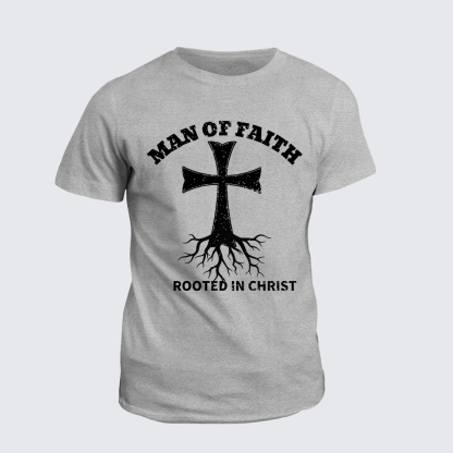Man of Faith Rooted in Christ Jesus God Christian Cotton T-Shirt