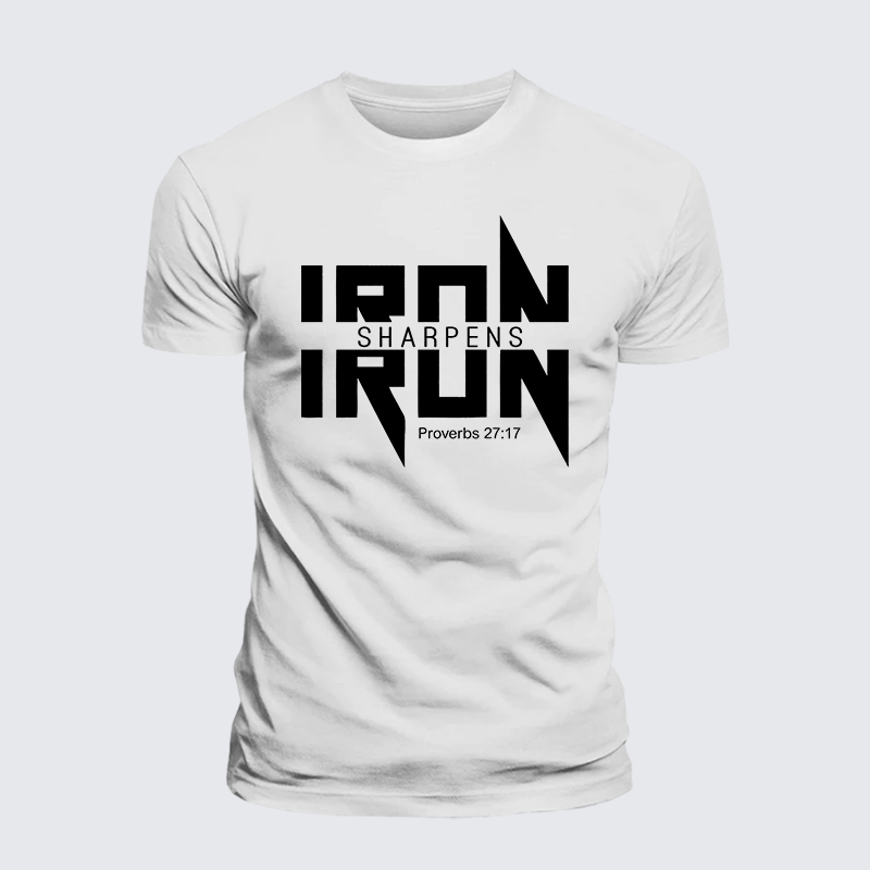 IRON SHARPENS IRON Proverbs 27:17 Jesus God Christian Premium Mercerized Cotton Tee