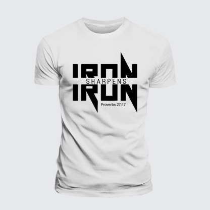 IRON SHARPENS IRON Proverbs 27:17 Jesus God Christian Premium Mercerized Cotton Tee