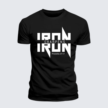 IRON SHARPENS IRON Proverbs 27:17 Jesus God Christian Premium Mercerized Cotton Tee