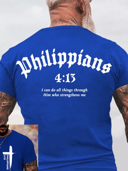 Philippians 4:13 Cross Jesus God Christian Cotton T-Shirt