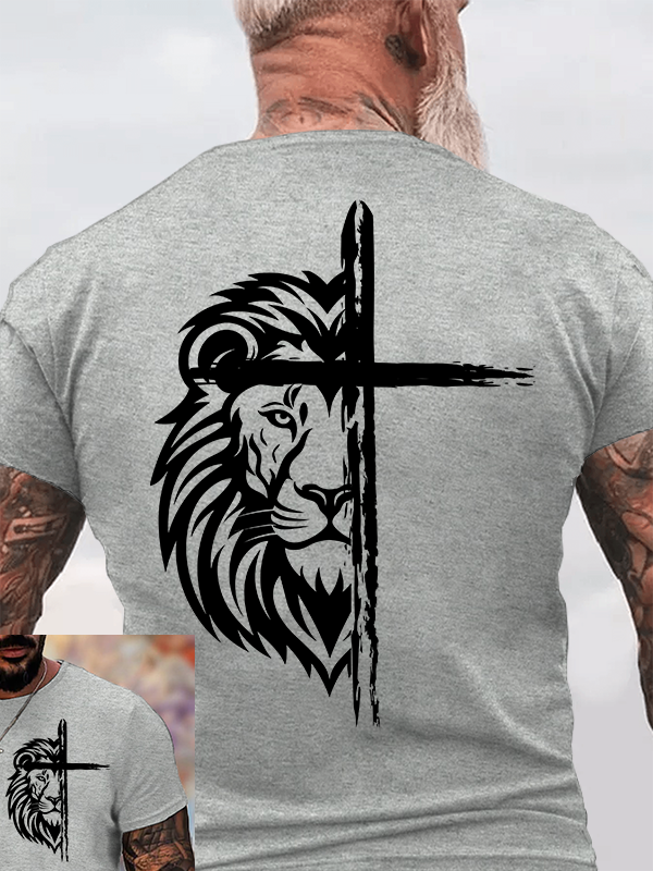 Lion of Judah Cross Jesus God Christian Cotton T-Shirt