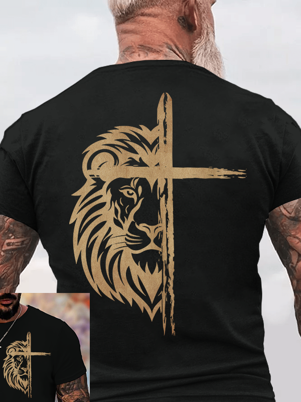 Lion of Judah Cross Jesus God Christian Cotton T-Shirt