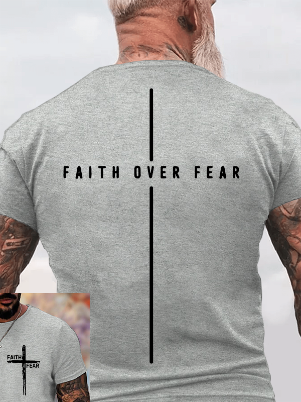 Faith Over Fear Cross Jesus God Christian Cotton T-Shirt