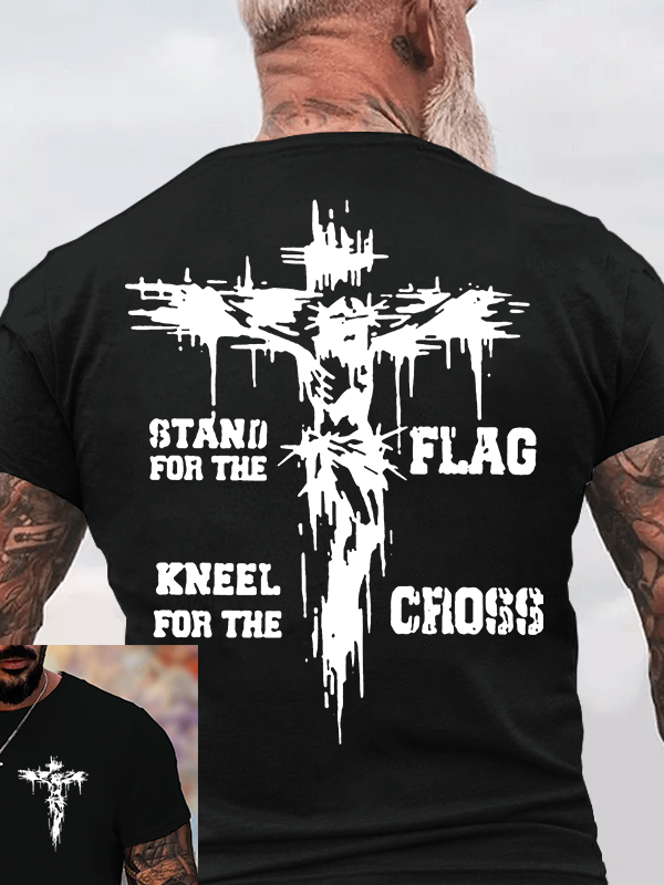 Stand For The Flag Kneel For The Cross Jesus God Christian Cotton T-Shirt