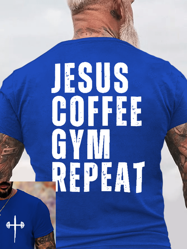 Jesus Coffee Gym Repeat Jesus God Christian Cotton T-Shirt