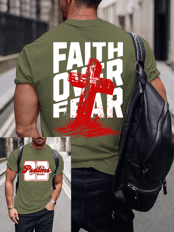 Faith Over Fear Cross Jesus God Christian Cotton T-Shirt