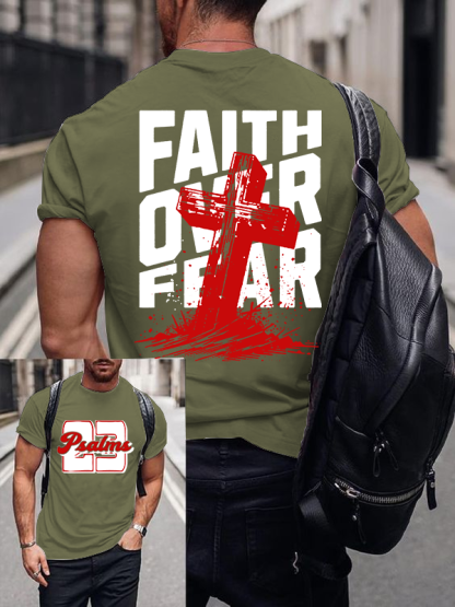 Faith Over Fear Cross Jesus God Christian Cotton T-Shirt