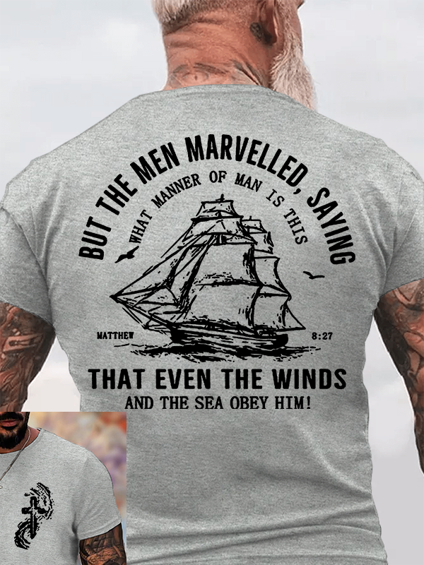 PreviousNext Even The Wind and Waves Obey Him Jesus God Christian Cotton T-Shirt
