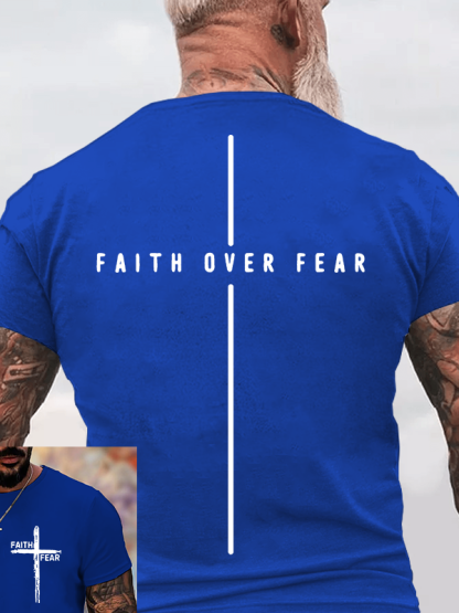 Faith Over Fear Cross Jesus God Christian Cotton T-Shirt