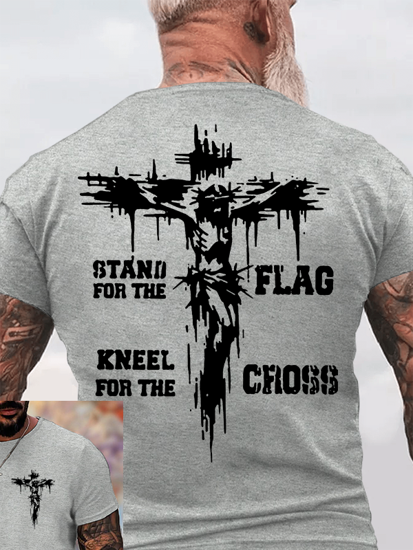 Stand For The Flag Kneel For The Cross Jesus God Christian Cotton T-Shirt