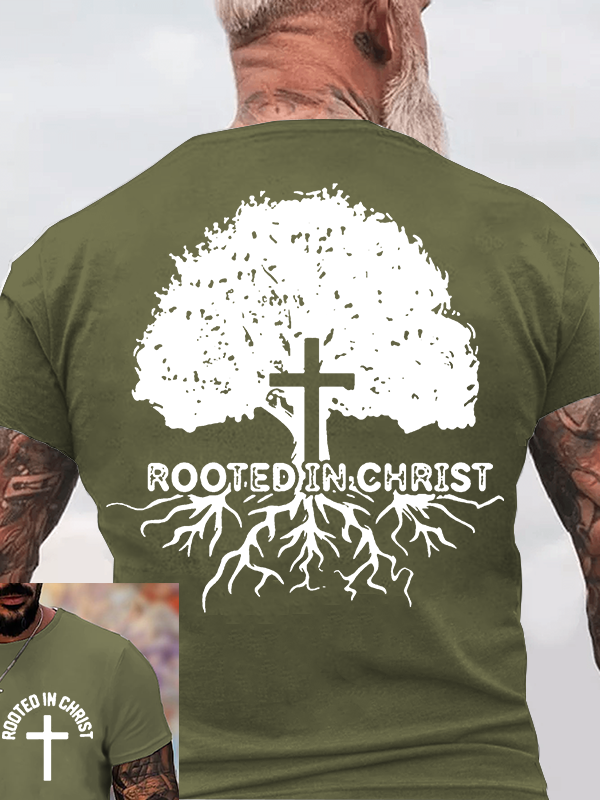 Rooted In Christ Jesus God Christian Cotton T-Shirt