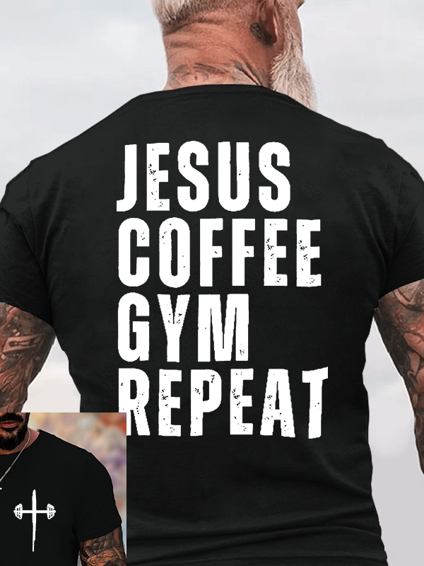 Jesus Coffee Gym Repeat Jesus God Christian Cotton T-Shirt