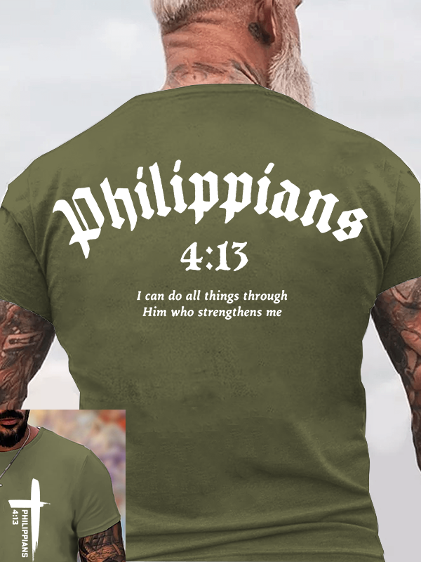 Philippians 4:13 Cross Jesus God Christian Cotton T-Shirt