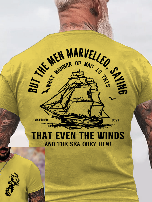 PreviousNext Even The Wind and Waves Obey Him Jesus God Christian Cotton T-Shirt