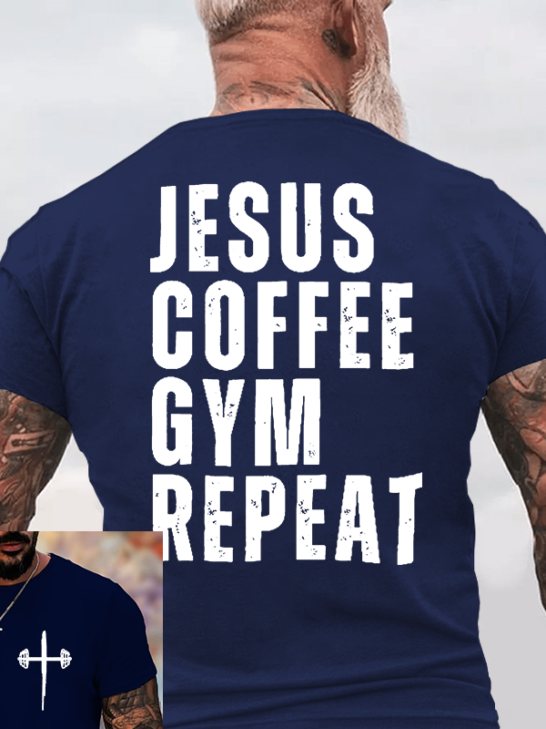 Jesus Coffee Gym Repeat Jesus God Christian Cotton T-Shirt
